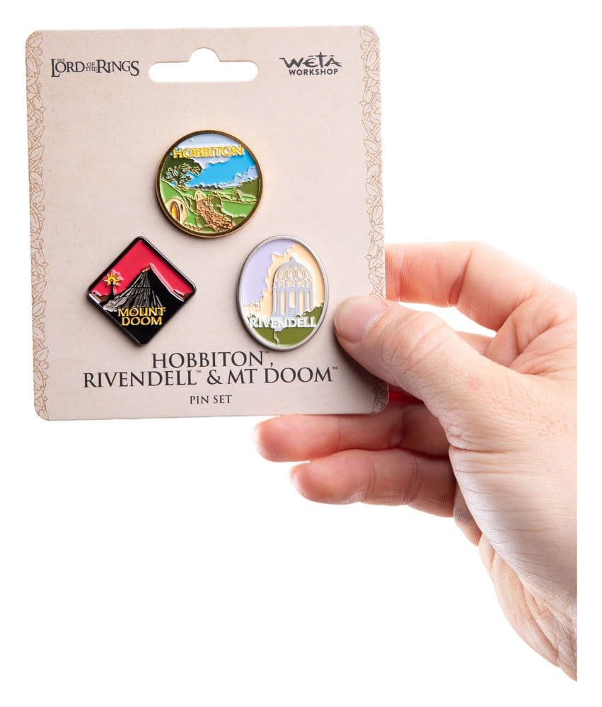 Weta Workshop Herr der Ringe Trilogie Hobbiton, Rivendell & Mount Doom Pin-Set