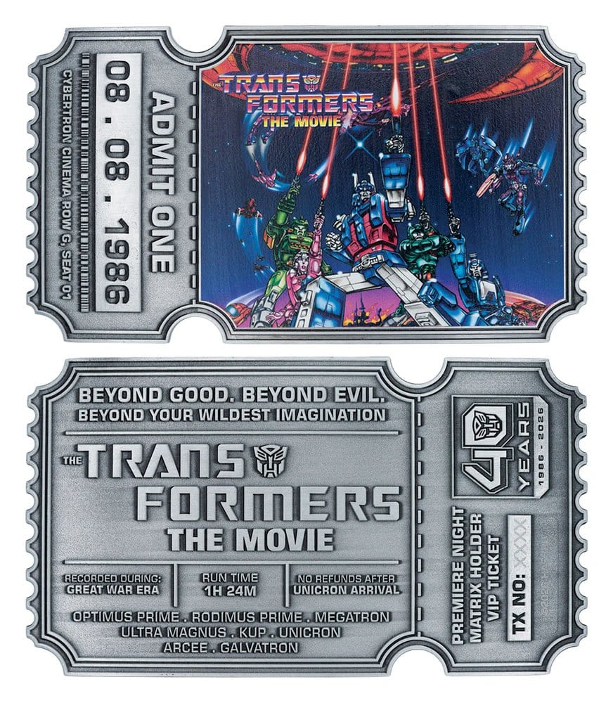 Transformers The Movie 40th Anniversary Movie Ticket Limited Edition Replik