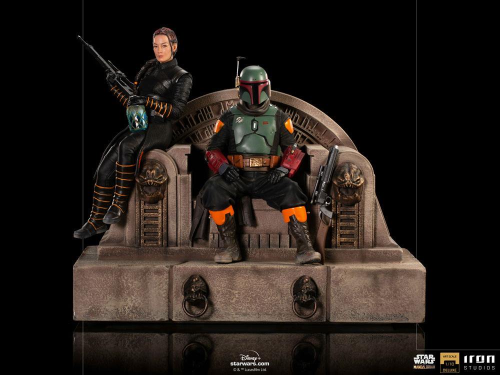 Star Wars The Mandalorian Boba Fett & Fennec on Throne Deluxe Art Scale Statue