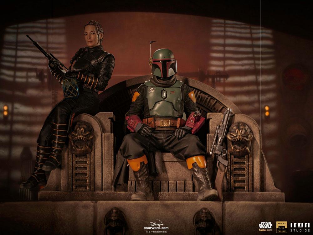 Star Wars The Mandalorian Boba Fett & Fennec on Throne Deluxe Art Scale Statue
