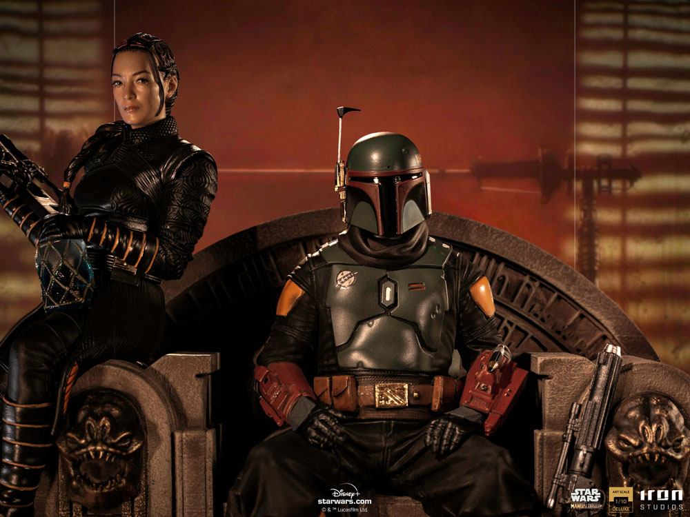 Star Wars The Mandalorian Boba Fett & Fennec on Throne Deluxe Art Scale Statue