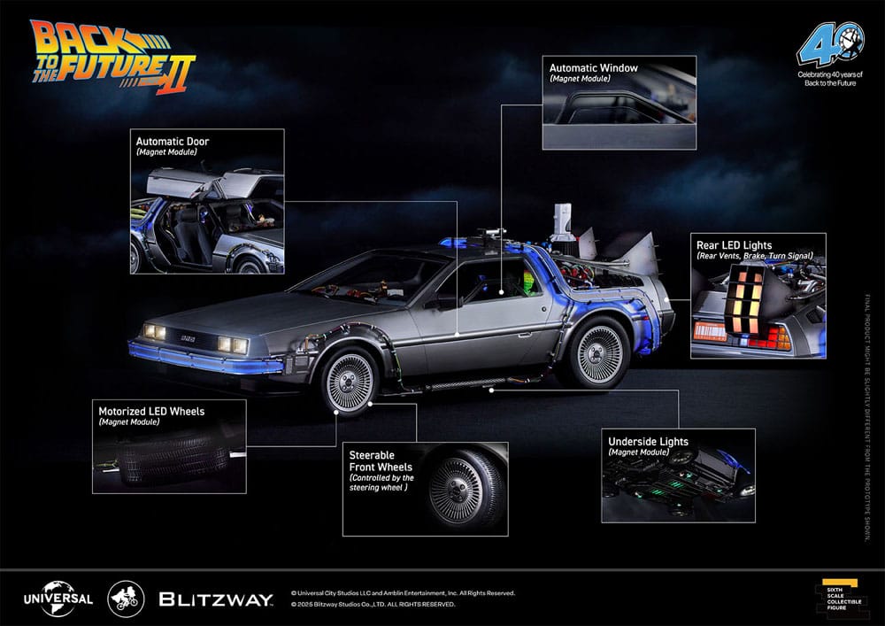 Zurück in die Zukunft II - Zeitmaschine Time Machine Premium UMS Fahrzeug 74 cm 1/6 Fahrzeug Blitzway