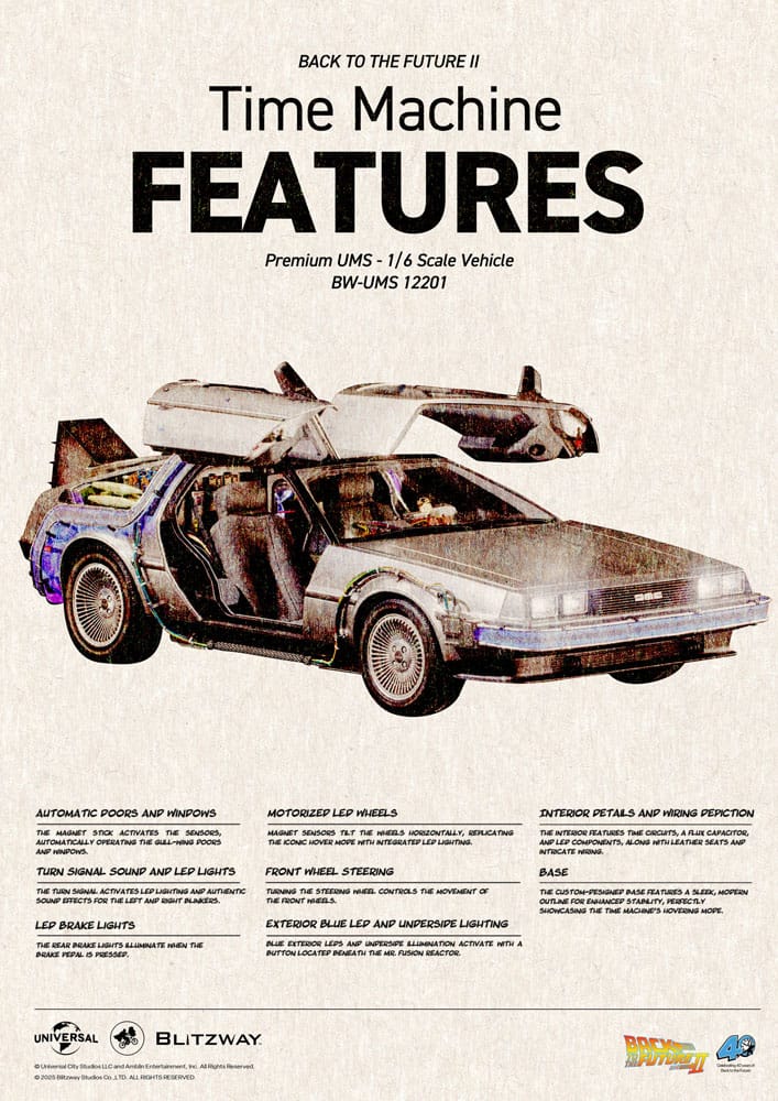 Zurück in die Zukunft II - Zeitmaschine Time Machine Premium UMS Fahrzeug 74 cm 1/6 Fahrzeug Blitzway